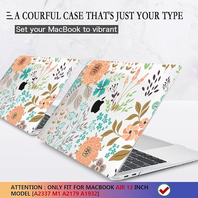 CISSOOK Case for MacBook Air 13 inch 2021 2020 2019 2018 Release Model A2337 M1 A2179 A1932, Orange Flowers Hard Shell Case with Keyboard Cover + Screen Protector for MacBook Air 13" with Touch ID