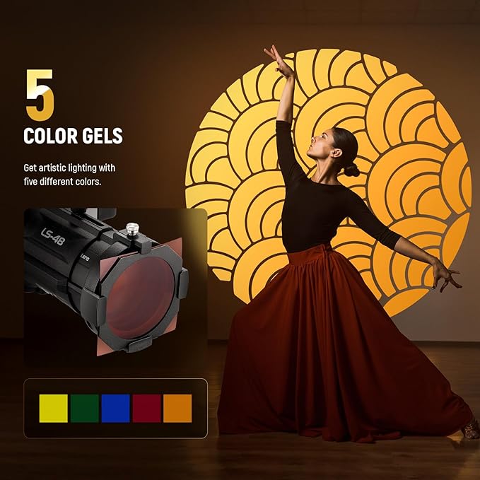 NEEWER Spotlight Snoot Only for NEEWER MS60B, MS60C, MS150B, MS150C LED Video Light, Conical Snoot with 20° Projection Lens, Adjustable Focus, 16 Gobos, 5 Color Gels, Bag, LS-48