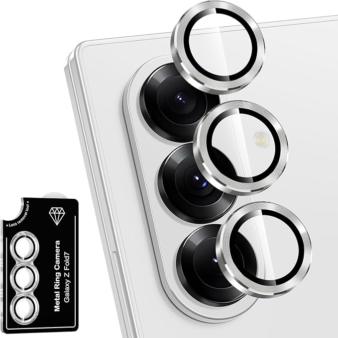 for Samsung Galaxy Z Fold 7 Camera Lens Protector, Individual Metal Ring Tempered Glass Lens Cover, [Strong Adsorption] Scratch Resistant Ultra-Thin HD Clear Lens Cover, 1 Set-Gray