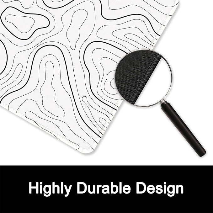 ITNRSIIET Mouse Pad with Stitched Edge Premium Textured Smooth Precise Operation Waterproof Washable Non-Slip Rubber Base Desktop Protection Mat, 10.2×8.3×0.12 inches, Topographic Contour White