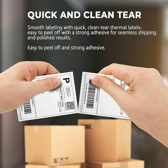 4x6 Thermal Labels (Total 4000) - 8 Packs of 500 Fanfold Direct Thermal Shipping Labels. Thick Commercial Grade, Waterproof, Smudge Proof Mailing and Address Label, Strong Adhesive Perforated Stickers
