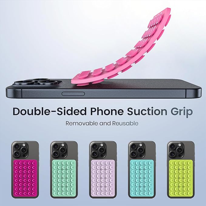 Silicone Double Sided Suction Phone Case Mount, Detachable Hands Free & Strong Grip Holder for Selfies & Videos, Compatible iPhone Android (Pink, 1Pack)