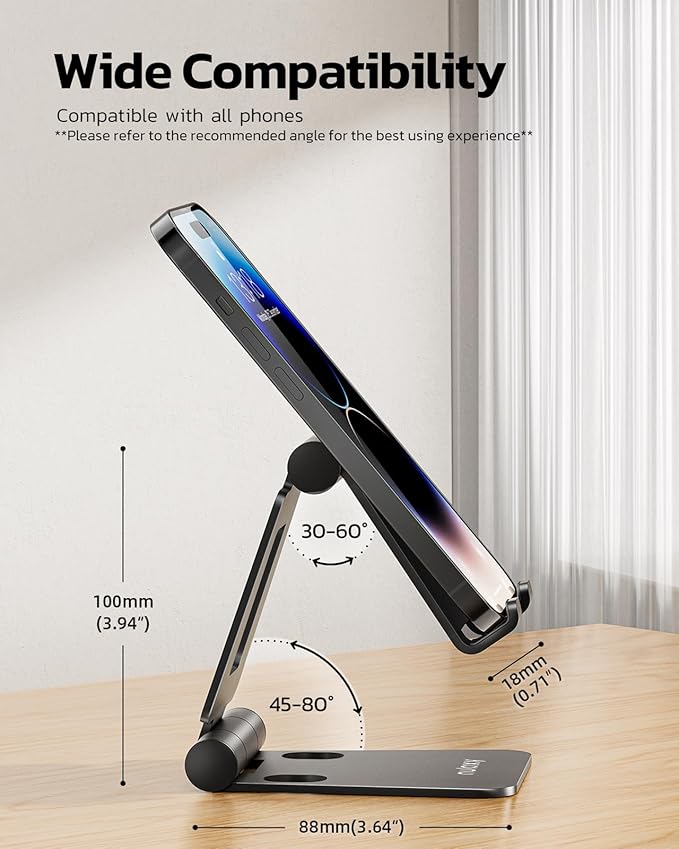Nulaxy 2 Pack Dual Folding Cell Phone Stand, Fully Adjustable Foldable Desktop Phone Holder Cradle Dock Compatible with Phone 16 15 14 13 12 Pro Xs Xs Max Xr, All Phones, Black&Gold