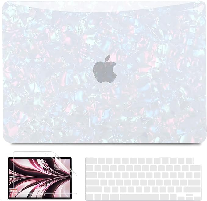 B BELK Compatible with MacBook Air 13 inch Case 2025 2024 2023 2022 M4 M3 M2 A3240 A3113 A2681, Plastic Laptop Hard Shell +Keyboard Cover +Screen Protector for MacBook Air 13.6 inch Case, Shiny Pearl