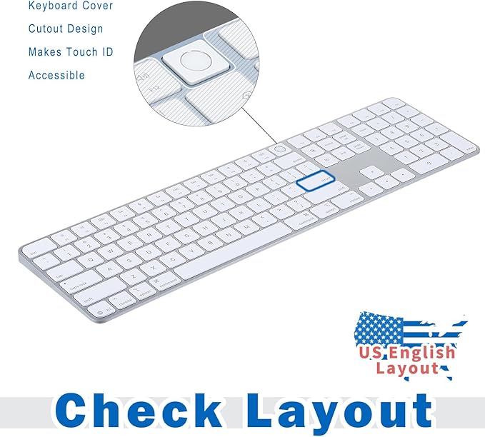 Keyboard Cover for 2024 M4 iMac Magic Keyboard (Model A3119, Touch ID, with Numeric Key) - Ultra Thin, Protective and Clear Keyboard Cover Protector Skin
