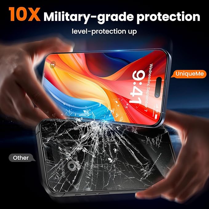 UniqueMe for iPhone 14 Plus/13 Pro Max Screen Protector - [Military Grade Shatterproof & 9H+ Hardness] Screen Protector 13 Pro Max Tempered Glass Full Coverage Protection, Easy Installation, 2 Packs