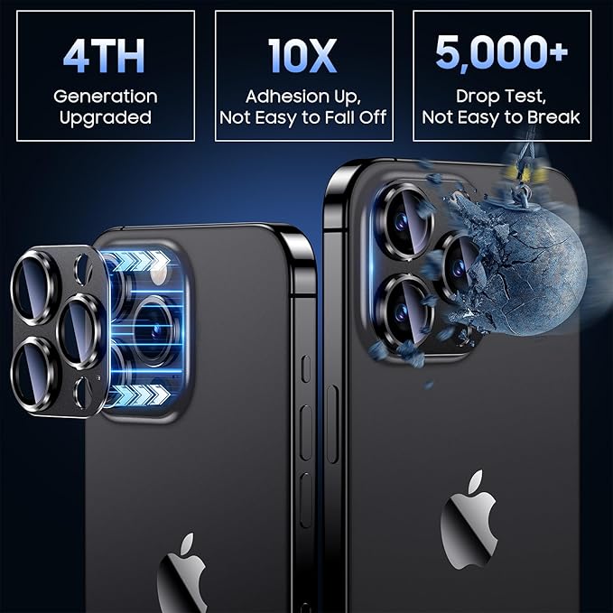 Uyiton Compatible with iPhone 15 Pro/iPhone 15 Pro Max Camera Lens Protector, [Not Easy to Break][Strong Adsorption][Case-Friendly] Metal Tempered Glass Rear Camera Screen Cover - Black Titanium