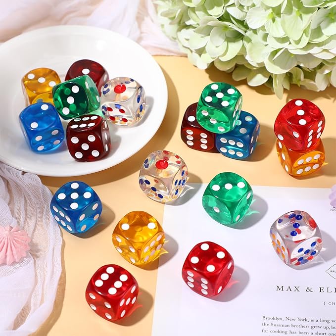 18 Pcs Casino Theme Party Dice Large Opaque Jumbo Acrylic D6 Dice for Casino, Craps, Table Games and Board Games(25 mm,Clear Color)