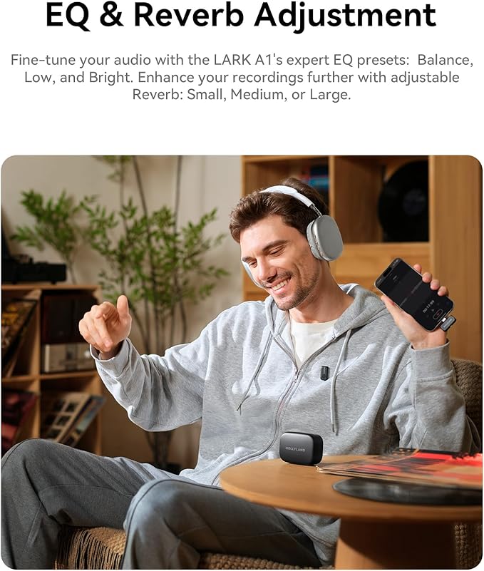 Hollyland LARK A1 Wireless Microphone for iPhone 15/16 & Android, 48kHz/24-bit, 3-Level Intelligent Noise Cancel, Mini Microphone for YouTube, Podcast, Vlogging (Black, 2TX + USB-C RX + Charging Case)