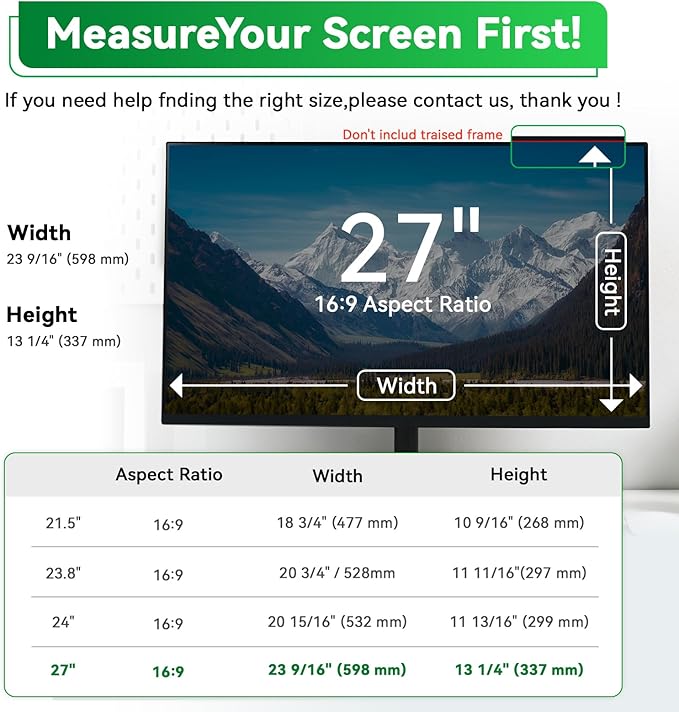 [2 Pack] Magnetic 27 Inch Computer Anti Blue Light Screen Protector for 16:9 Aspect Ratio Widescreen Monitor, Hanging Eye Protection Anti-Glare Light Screen Protector, Removable 27in Protective Film