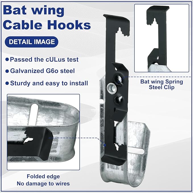 Zonon 25 Pcs J Hooks for Hanging Metal J Hook Hangers Cable Support with Bat Wing Heavy Duty G60 Galvanized Steel Cable Hooks for Attaching Ceiling Wire Threaded Rod, Ul Certification(3/4 Inch)