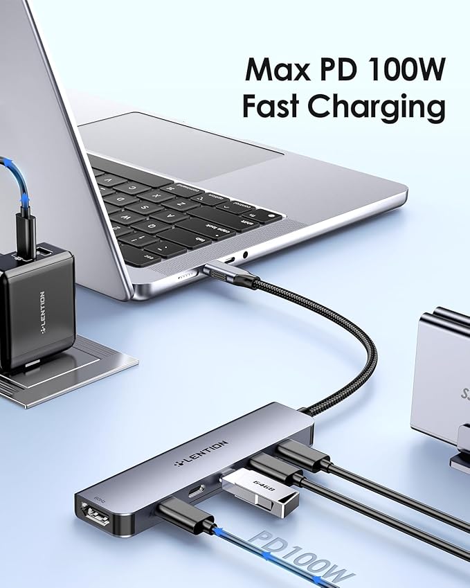 LENTION 6-in-1 USB C Hub Dock with a 4K @60HZ HDMI Display, 4 XUSB-C 3.2 Gen 2, 10 Gbps, PD 100W Charging and for iPhone15 Series, New MacBook Pro, Mac Air, More (CE33, Space Gray)