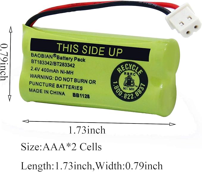BT183342/BT283342 2.4V 400mAh Ni-MH BT166342/BT266342 BT162342/BT262342 Cordless Phone Pack CS6709 CS6609 CS6509 CS6409 EL52100 EL50003 (3 Pack)