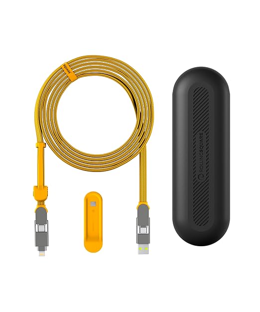 Rolling Square InCharge XL 300cm - USB C Charger Cable, Lightning Cable for Smartphone, Universal Cable Charger 6 in 1, USB Plug, Yellow, 100W