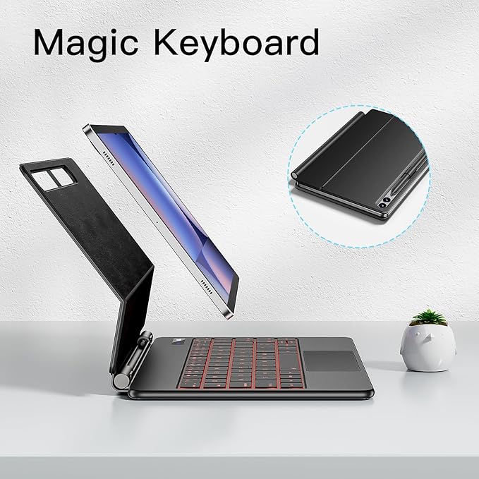 Magentic Keyboard Case for Samsung Galaxy Tab S10+/ S9+ /S9 FE+/S8+/S7+/S7 FE 12.4", 7 Color Backlit Wireless Bluetooth Magic Keyboard Case Cover Stand,Multi-Touch Trackpad,LED Power Display