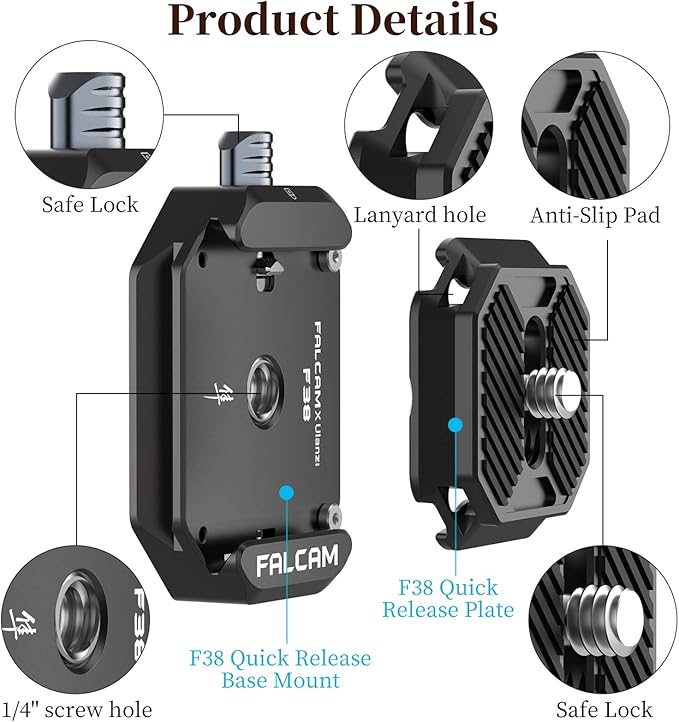 ULANZI F38 Camera Quick Release Plate w 1/4" to 3/8" Screw Thread, Quick Release System QR Plate Camera Tripod Mount Adapter for Sony Canon Monopod DSLR Stabilizer Slider DJI Switch Between Stablizer