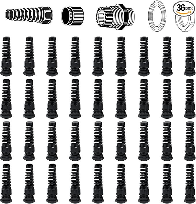 36 Pcs Waterproof Cable Gland,PG13.5(NPT 1/2) Thread(6-12mm), Suitable for Various,waterproof wire grommet Strain Relief Cord Connectors,Suitable for Various Electrical Installations"