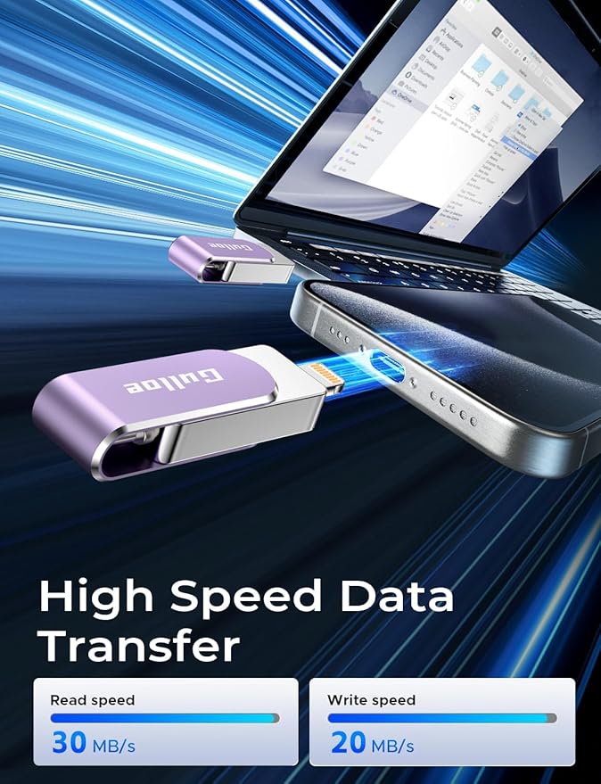 Gulloe 512GB Flash Drive Intended for iPhone, Memory Stick Storage for Photos and Videos Backup, Compatible with iPhone iPad Android PC, Plug and Play, No Application Required (Purple)