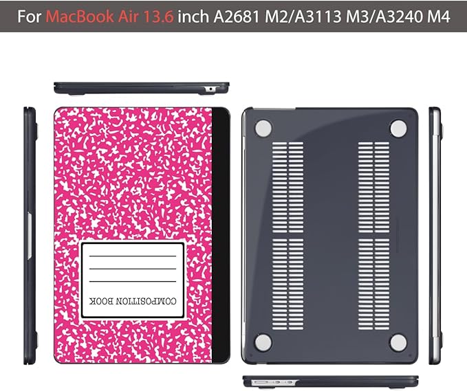 Teryeefi Compatible with MacBook Air 13 inch Case 2025 2024 2023 2022 M4 A3240 M3 A3113 M2 A2681, Plastic Hard Shell&Keyboard Cover&Screen Film&Type C for MacBook Air 13.6 inch, Composition Book A007
