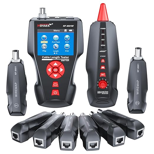 NOYAFA NF-8601W Network Cable Tester,LAN Ethernet Cable Tester RJ45 UTP STP Diagnose Tone Tracer Network Cable Length Tester for RJ45, RJ11, BNC, PING/POE 8 Identifier Telephone Wire Tracker