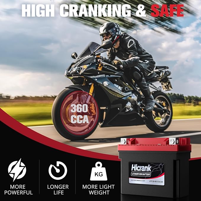 YT12B-BS Lithium 12V 6Ah 360CCA LiFePO4 Motorcycle Battery, Powersports Battery for Scooter, ATV, UTV, Jet Ski, Personal Watercraft, Snowmobile, Quad, Riding Lawn Mower, Tractor