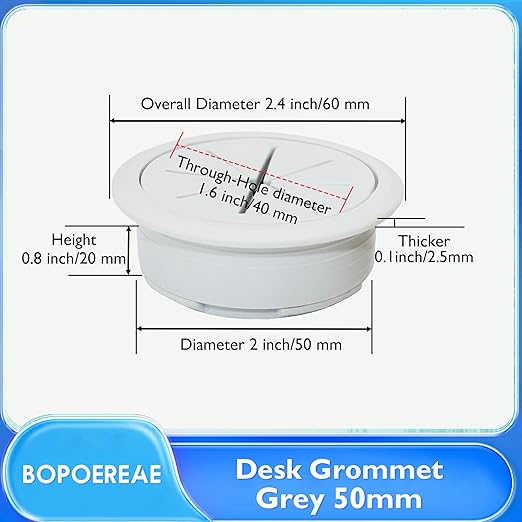 Desk Grommet 2" (50 mm), Desk Hole Cover for Cables Grey, Cable Grommet ABS Plastic, Desk Hole Grommet for Office and Home Table Cable, Detachable & Flexible Cable Cord Organizer-4 Pcs