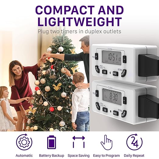Fosmon 7 Day Digital Timers for Electrical Outlets, Indoor Plug-in Light Timers Switch Programmable, Electric Wall Plug for Lamp, Grow Reptile Lights, Aquarium, 15A/1875W, Grounded