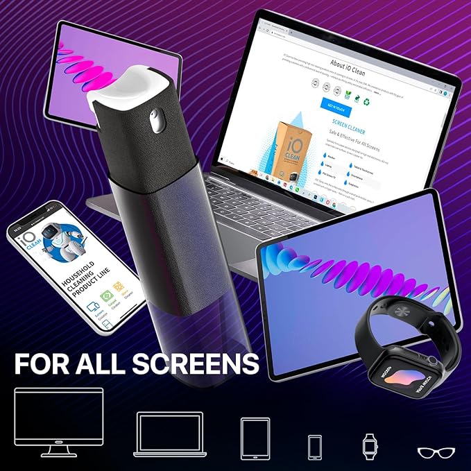 Mini Screen Cleaner Spray – Finger Proof Screen Cleaner for Smartphones, iPads, MacBooks, Laptops, Car Screens, Touchscreens – 3 in1 Mist Cleaner, Microfiber Cloth and Protective Cover (Blue)