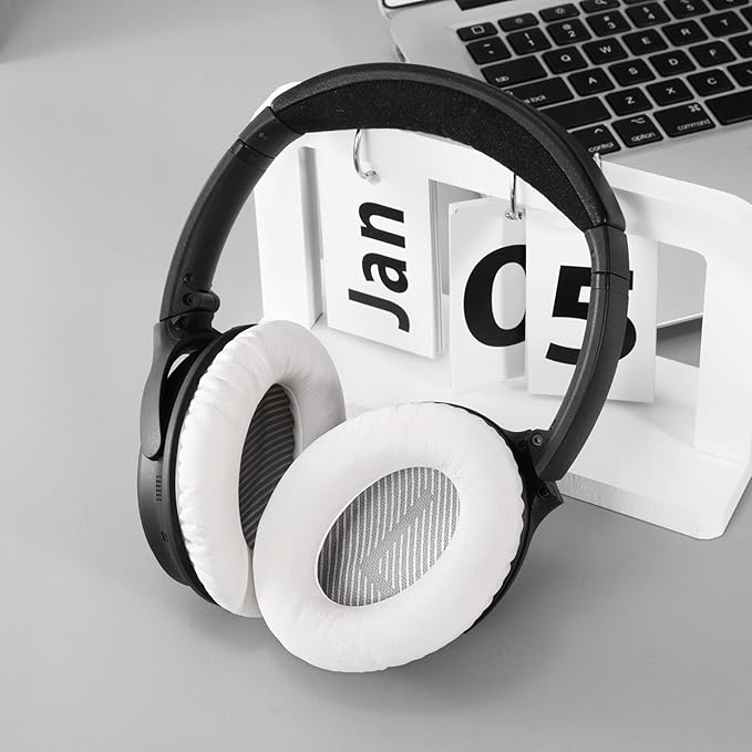 Replacement Ear-Pads Cushions for Bose QuietComfort-35 (QC-35) and QuietComfort-35 II (QC-35 II) Over-Ear Headphones (White)