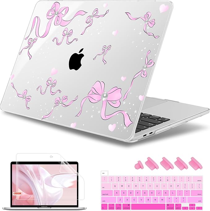 May Chen for MacBook Pro 13 inch Case 2022 2021 2020 Release A2338 M2 M1 A2289 A2251, Plastic Crystal Hard Shell Case Cover for MacBook Pro 13 inch Touch Bar Fits Touch ID, Pearl Bow