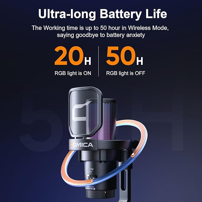 COMICA Ejoy Uni PRO(D) USB Wireless Gaming Microphone with Noise Cancellation, RGB Lights, Monitoring, Muting, Streaming Mic for Computer, PS5, PS4, Streaming, Podcast, Chat, Twitch, Discord