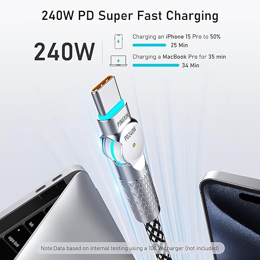 USB C Cable 3.3ft 240W Braided 180°Rotating USB C to USB C Cable USB 2.0, Type C Charging Cable for iPhone 16/16Pro/16Plus/16Pro Max,MacBook Air,iPad Pro,Pixel,Samsung Galaxy S23/S24 Ultra-Black
