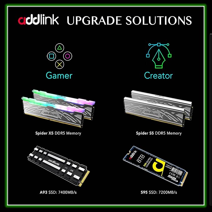 Addlink A93 1TB Storage Expansion for PS5 Console with Heatsink, Up to 7400mb/s, Gen 4 PCIe NVMe m.2 2280, SLC Cache Internal Solid State Drive(‎ad1TBA93M2P)