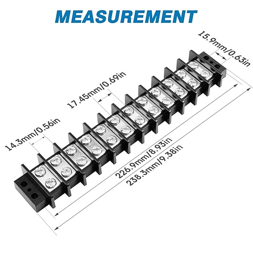 GLOSO TBE Double Row Stainless Terminal Blocks, Marine Grade, 4-14 AWG Cu, 75A/600V - 1 Pack, 12 Poles