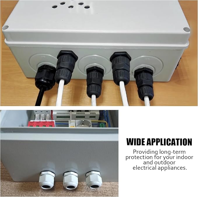 12 Pcs 1/2" NPT Nylon Cable Glands, Black Strain Relief Cable Cord Connector IP68 Waterproof Junction Box Wire Protectors Adjustable for 6-12mm Cable Diameter