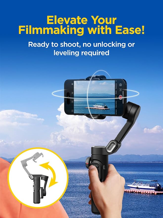 Gimbal Stabilizer for Smartphone, iPhone Gimbal w/Focus Wheel Face/Object Tracking for iPhone 16 15 Pro Max/Android Foldable 3-Axis Handheld Phone Stabilizer for Video Recording -Smart XE