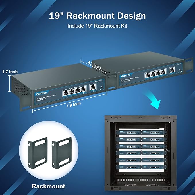 YuanLey 5 Port Gigabit PoE Switch with 4 Port PoE+ 1000Mbps, 802.3af/at 78W Built-in Power, Fanless Metal Unmanaged Plug & Play