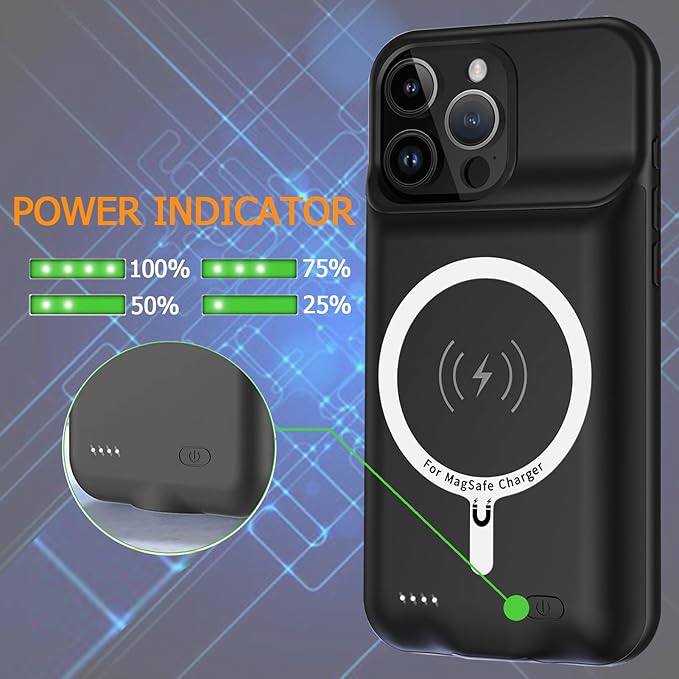 Battery Case iPhone 16 Pro, Upgraded 10000mAh Rechargeable Portable Extended Battery Pack Supported Qi Wireless Charging Case Compatible with iPhone 16 Pro (6.3 inch) Charger Power Bank (Black)
