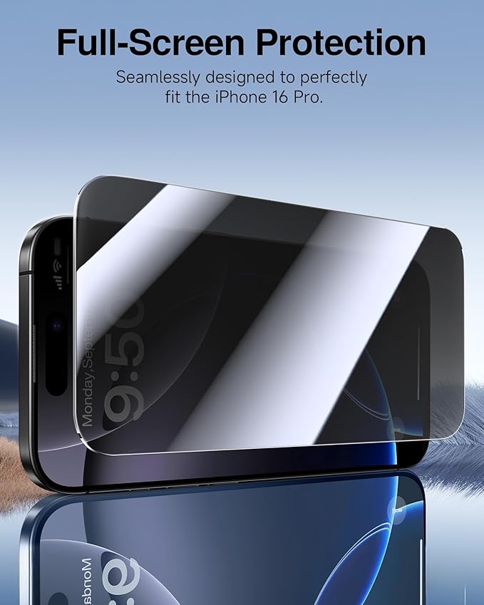 SMARTDEVIL 2 Pack for iPhone 16 Pro Max Privacy Screen Protector, Military Grade Shatterproof, 9H Hardness, Anti-Spy Tempered Glass, Fast & Easy Instlltion, Case Friendly