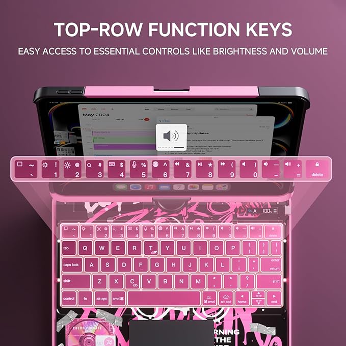 Transparent Case with Keyboard for 2024 iPad Pro 13 inch (M4), iPad Pro 13,7-Color Backlit,Magic Wireless Keyboard, 360°Rotating,Multi-Touch trackpad,Pencil Holder,with Shortcuts,Pink