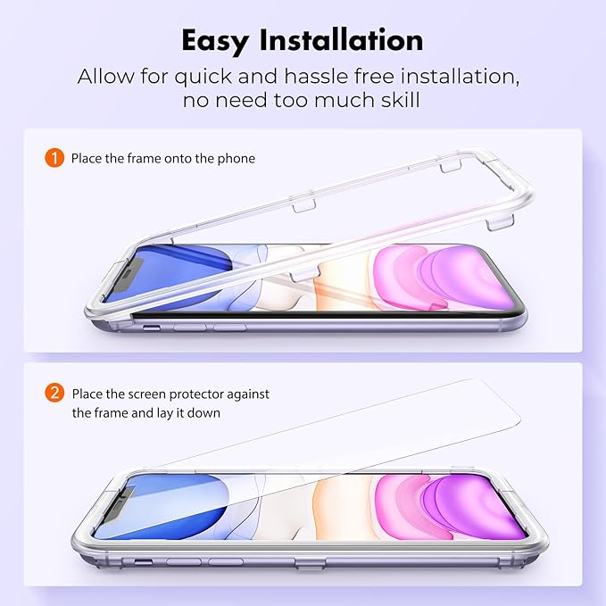UNBREAKcable Shatterproof Tempered Glass Screen Protector for iPhone 11/iPhone XR [2-Pack] [Easy Installation Frame] [9H Hardness] [99.99% HD Clear][Bubble Free] for Apple 6.1''