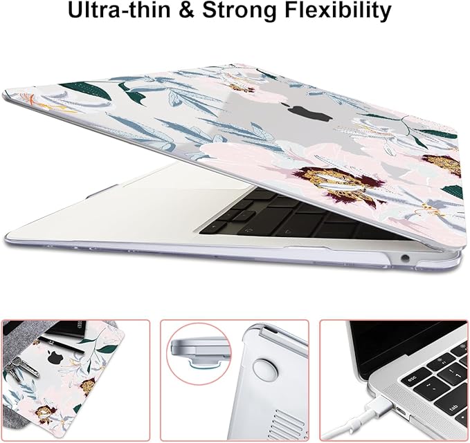 Compatible with MacBook Air 13 inch Case 2021 2020 2019 2018 M1 A2337 A2179 A1932 with Retina Display & Touch ID, Pattern Plastic Hard Shell Case Keyboard Skin Cover, Pink Peonies & Lilies