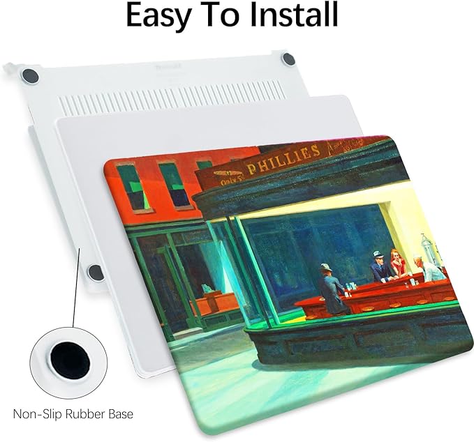 Berkin Arts Compatible with MacBook Air 13 inch Cover, 2022-2018 Release A2179/A2337 M1 with Touch ID with Keyboard Cover & Screen Protector American Scene Painting (Nighthawks by Hopper)