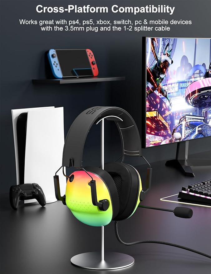 SENZER SG500 Surround Sound Pro Gaming Headset with Noise Cancelling Microphone - Soft Memory Foam Padding - Portable Foldable Headphones for PC, PS4, PS5, Xbox One, Switch - Gradient