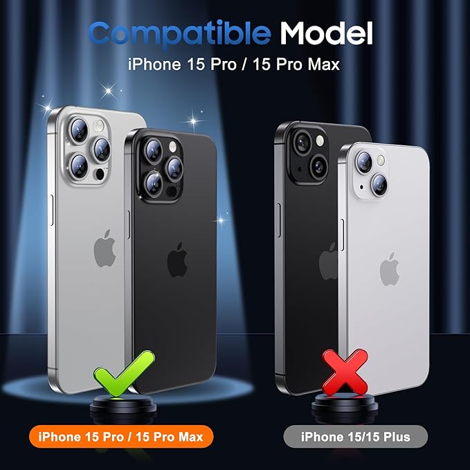UniqueMe for 3 Pack iPhone 15 Pro/iPhone 15 Pro Max Camera Lens Protector, [Drop Protection] [Case Friendly] Camera Cover Screen [Update New Version] - All-Silver
