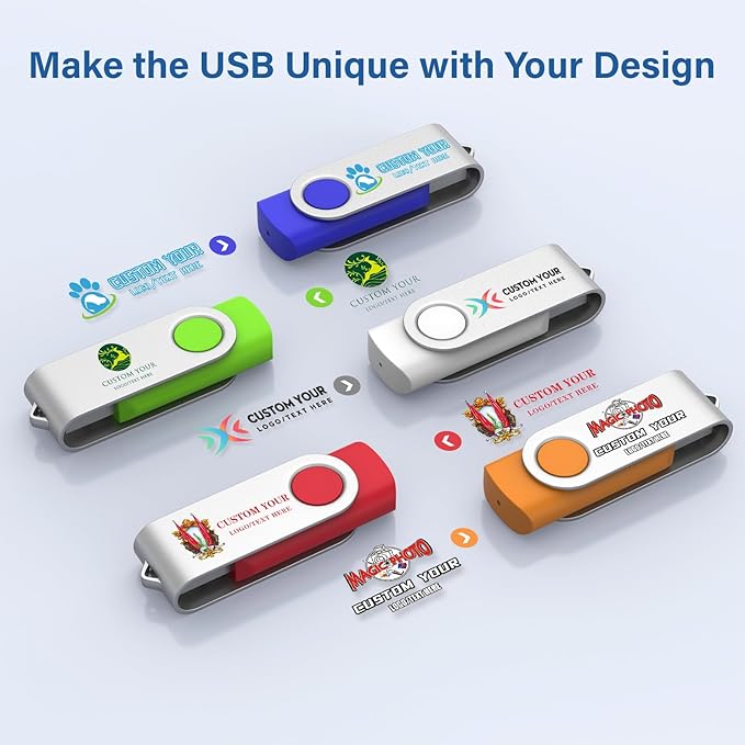 Personalized Flash Drives 128MB, Wooolken Customizable USB 2.0 Thumb Drives 10/20/50/100 Pack, Logo Memroy Stick Custom Flash Drive Engraved Logo (Mixcolors)