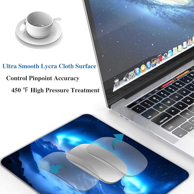 Blue Aurora Mountains Mouse Pads for Desk, Portable Wireless Computer Mouse pad Small Design with Women, Non-Slip Rubber Base Laptop Mousepad 9.5" x 7.9" Smooth Surface for Office & Travel