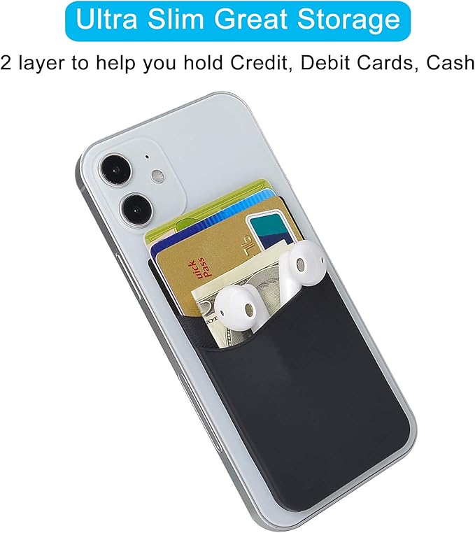 SS Phone Card Holder, Phone Wallet Stick On Silicion Card Holder for Back of Phone Credit Card Suitable for iPhone Samsung Galaxy Any Smartphone (8 Pack)