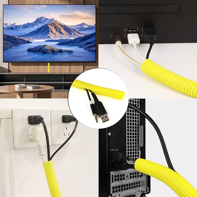Split Wire Loom Tubing, 10,25ft Cord Protectors from Pets No Chew, Flexible Wire Covers Cord Protectors, Protective Split Cable Sleeve for Automotive Home Industrial Wires(Yellow, 1.12inch-10ft)