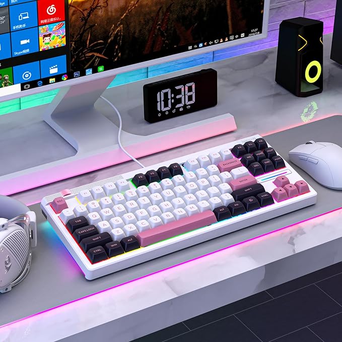 Redragon K729 80% Wired Gasket RGB Gaming Keyboard, 87 Keys TKL Mechanical Keyboard w/Knob Control, Mix-Color PBT Keycaps, Hot-Swap South-Facing Socket & 5-Layer Dampener, Custom Linear Switch